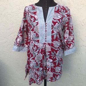 Anokhi tunic floral print batik style 3/4 sleeve 100% cotton made in India small